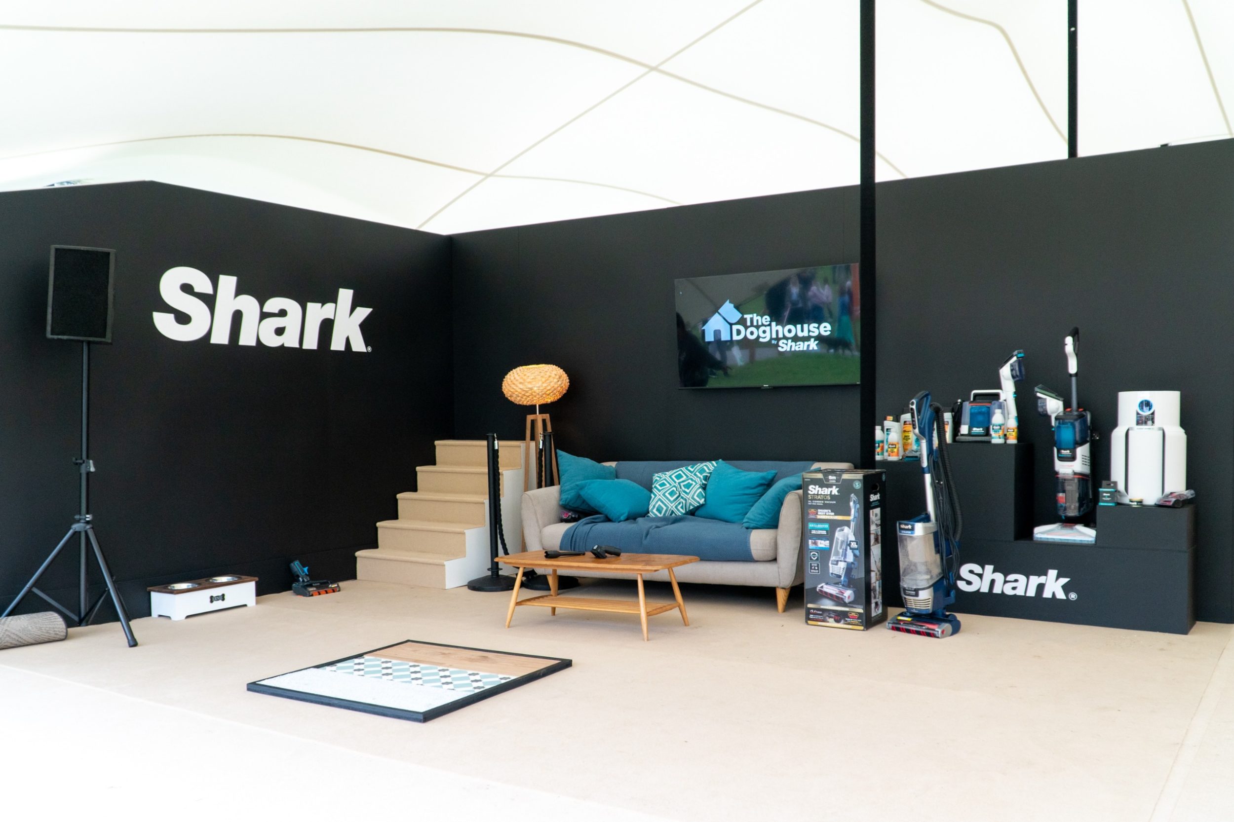 A lounge setting in the Shark tent
